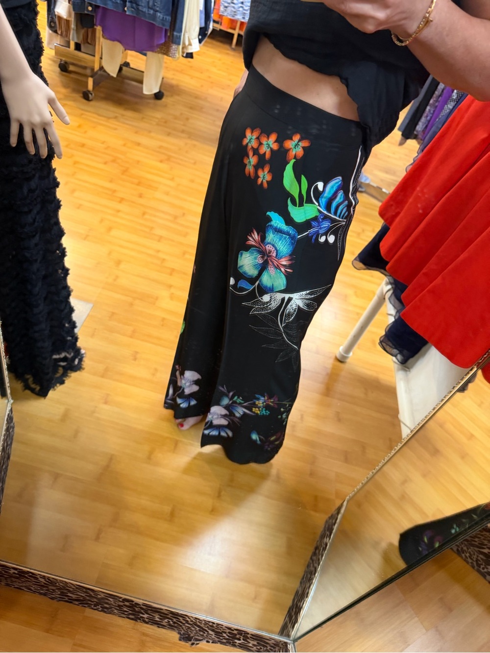 Women's Etro Black Floral Wide-Leg  Pants